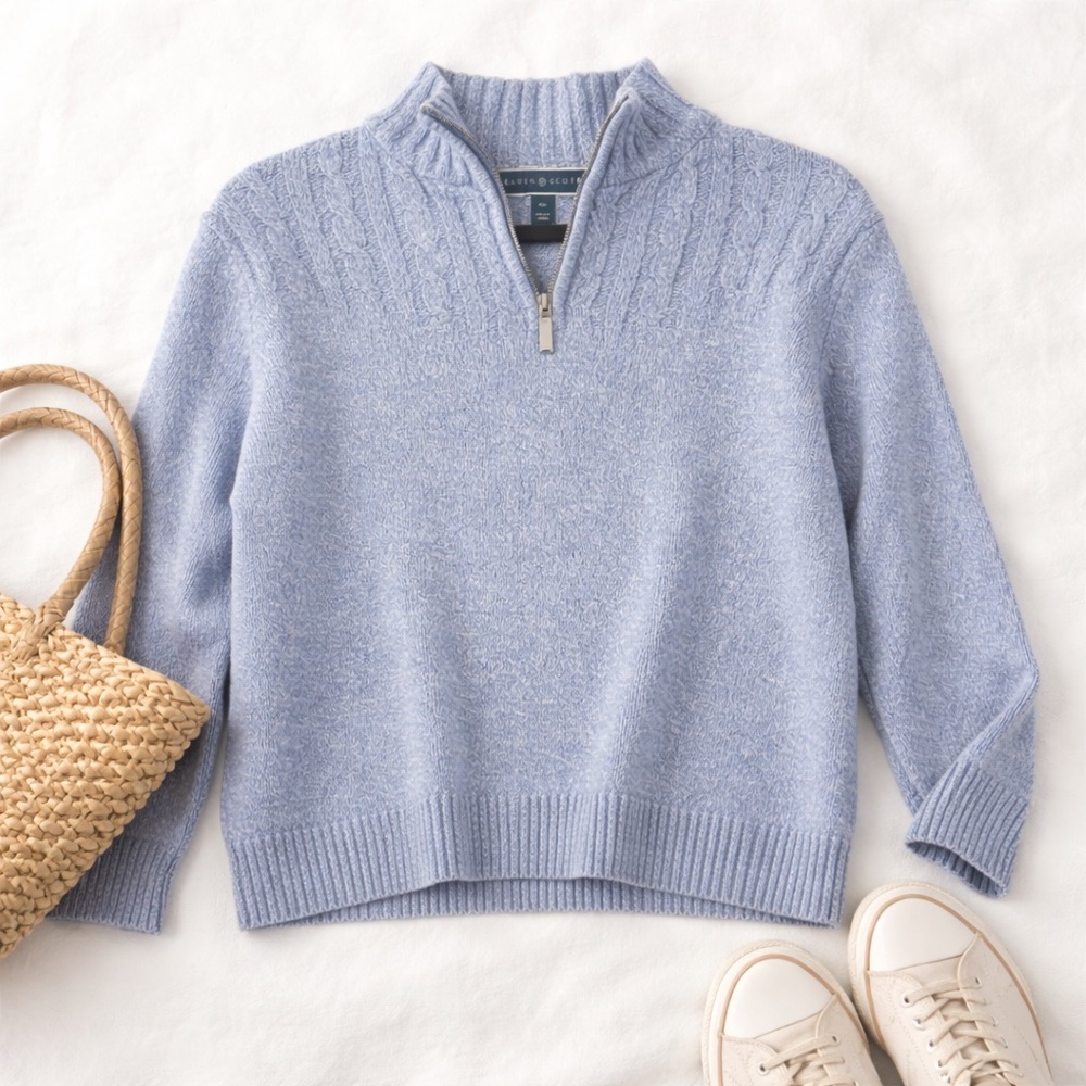 Karen Scott 100% Cotton Cable Knit Quarter Zip Sweater Petite Large | Preppy